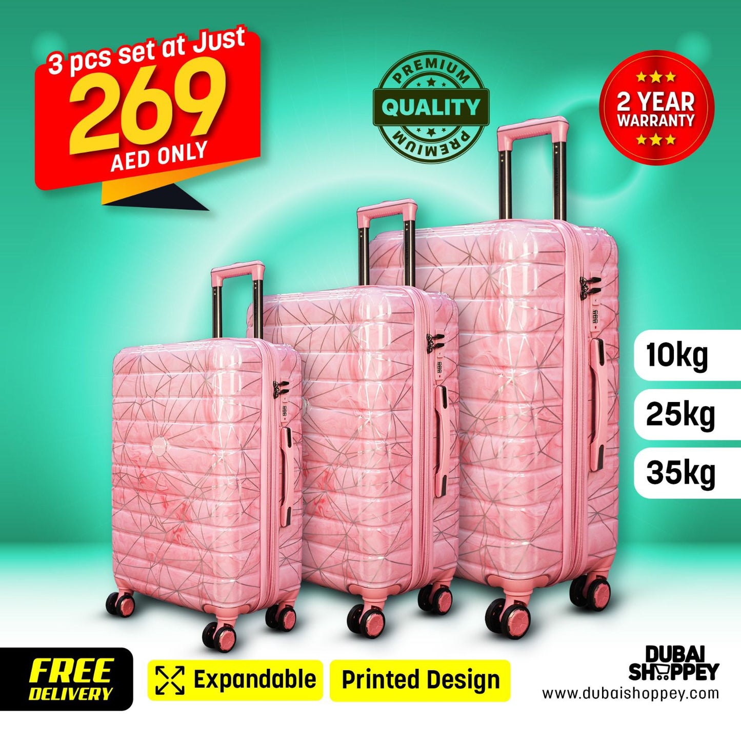 3- Piece Printed Design Luggage Set