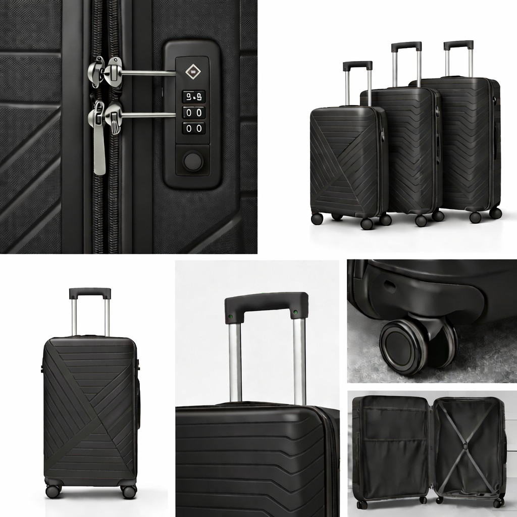 3-Piece Set,UNBREAKABLE LUGGAGE SET
Cabin (10kg), Medium (25kg), Large (35kg)