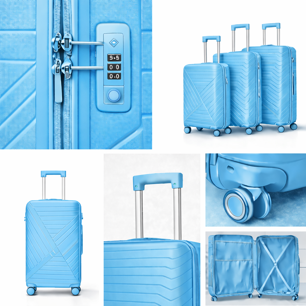 3-Piece Set,UNBREAKABLE LUGGAGE SET
Cabin (10kg), Medium (25kg), Large (35kg)