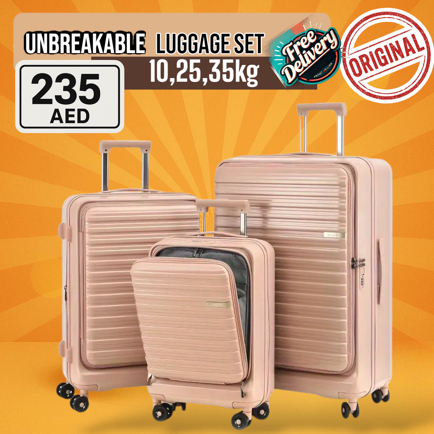 Front Open Unbreakable 3pcs Luggage Set