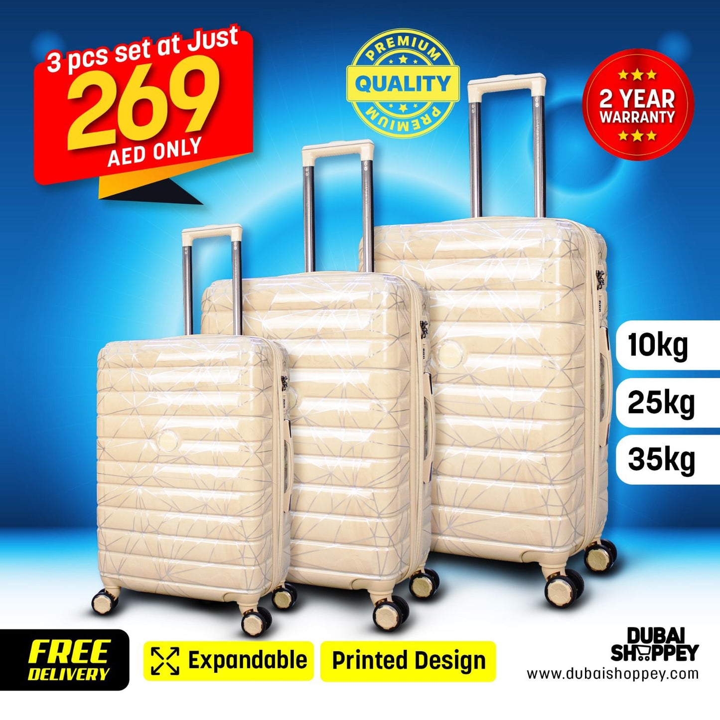 3- Piece Printed Design Luggage Set