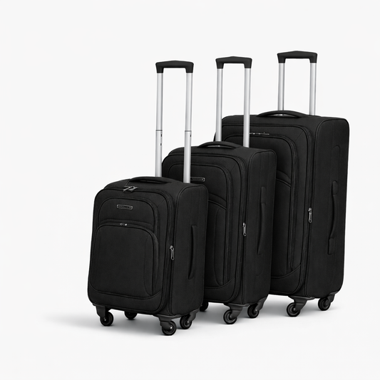 3-Piece Set,Fabric Luggage Set.
Cabin (10kg), Medium (25kg), Large (35kg)