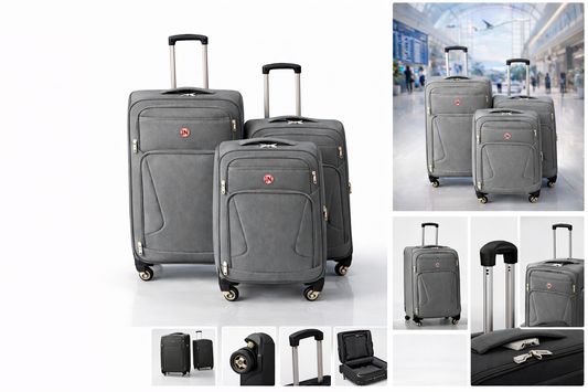 3-Piece Set ,Fabric Luggage Set, 
Cabin (10kg), Medium (25kg), Large (35kg)