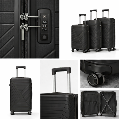 3-Piece Set,UNBREAKABLE LUGGAGE SET 
Cabin (10kg), Medium (25kg), Large (35kg)