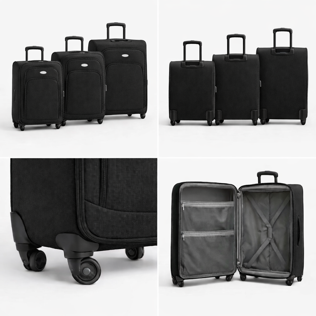 3-Piece Set,Fabric Luggage Set, 
Cabin (10kg), Medium (25kg), Large (35kg)