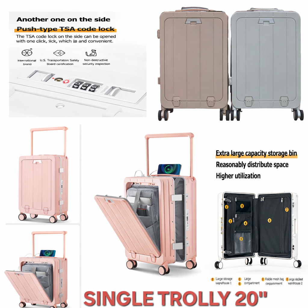 🧳 SINGLE TROLLEY 20" – PREMIUM FRONT-OPEN DESIGN