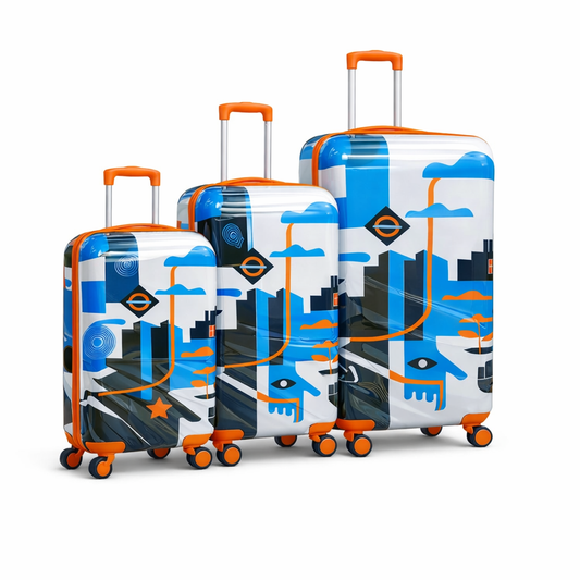 3-Piece Set.Printed and Expandable LUGGAGE SET
Cabin (10kg), Medium (25kg), Large (35kg),
