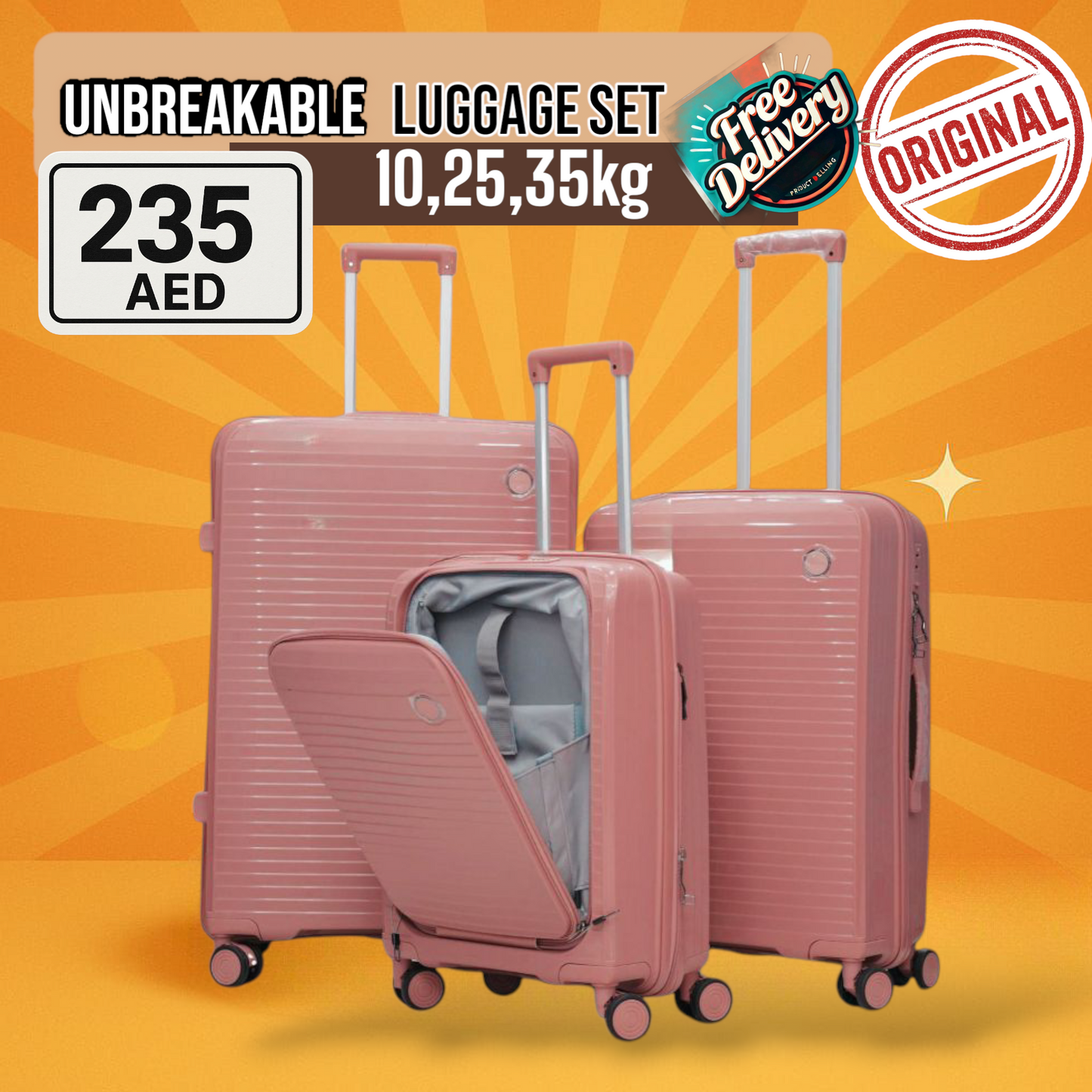 Front Open Unbreakable 3pcs Luggage Set